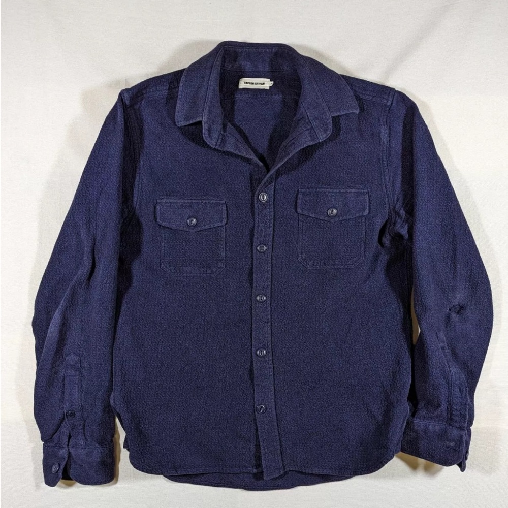 Taylor Stitch Shirt Men 40 Blue Short Sleeve ButtonUp Heavyweight Organic Cotton